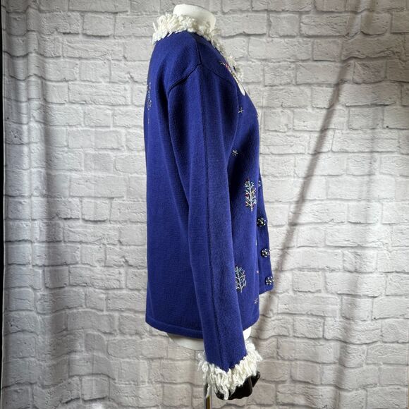 VTG Storybook Knits Snowman Wonderland Christmas Sweater Women's Small Cardigan - Picture 10 of 15
